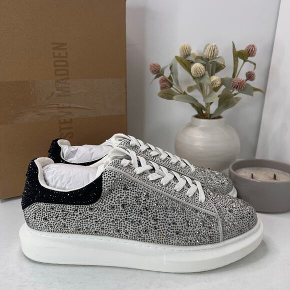 Steve Madden Icebox Jeweled Sneakers Beaded Silver Multi Women's 12M Tried On - Picture 3 of 9